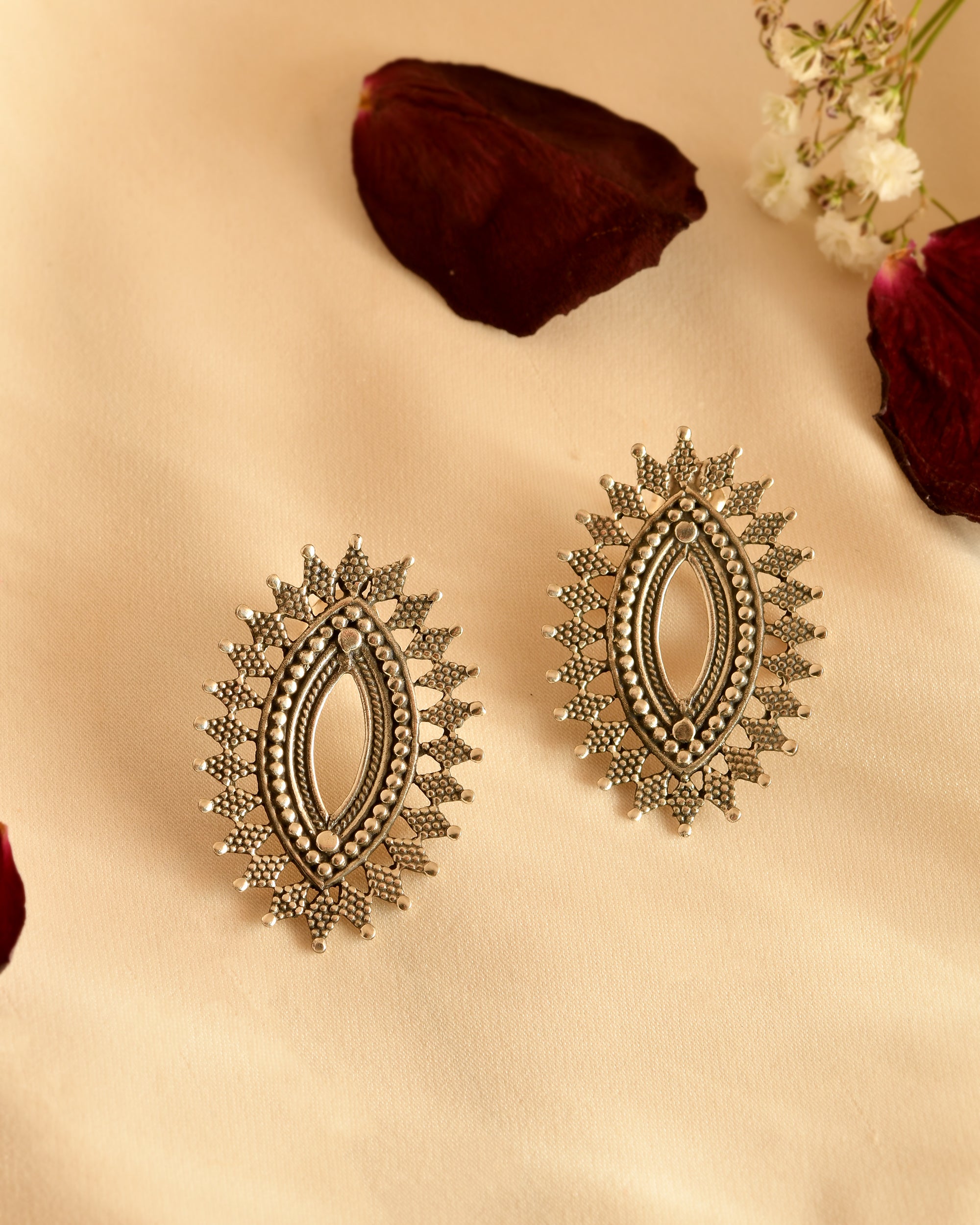Sunburst Silver Statement Earrings
