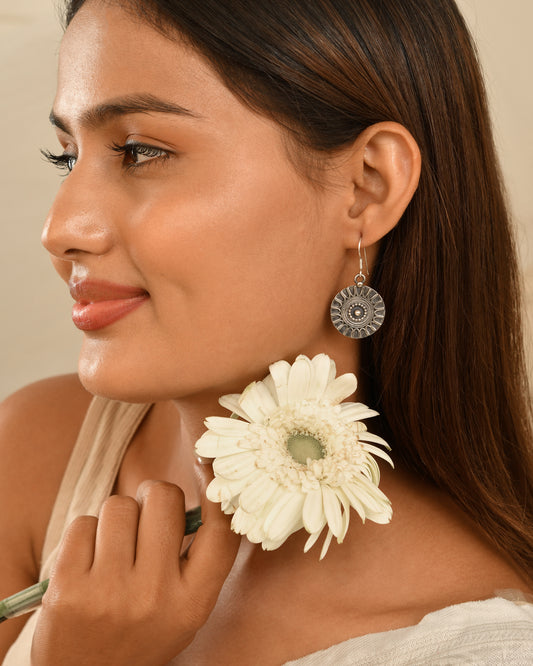 Vintage Sun Disc Silver Earrings