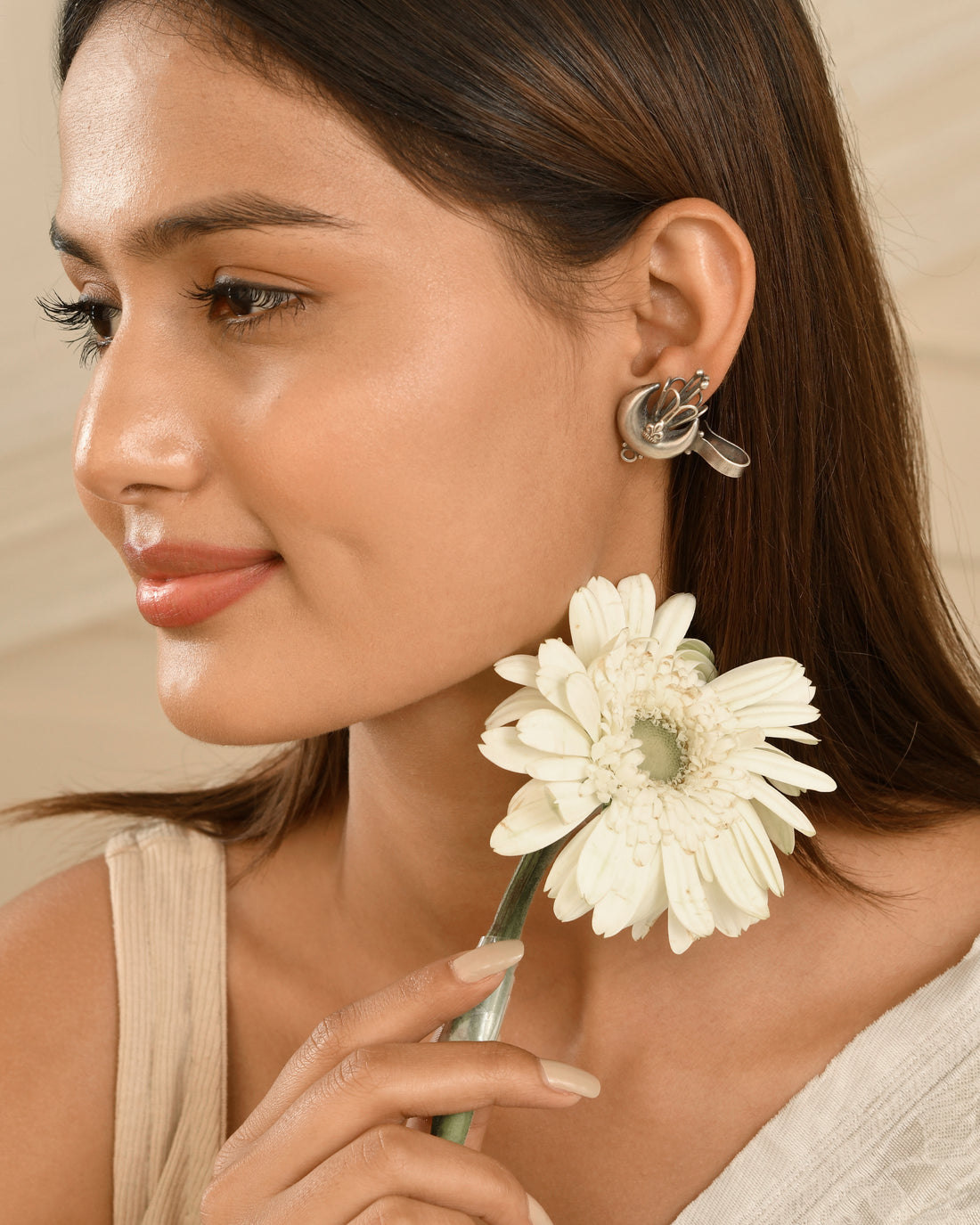 Crescent Charm Silver Earrings