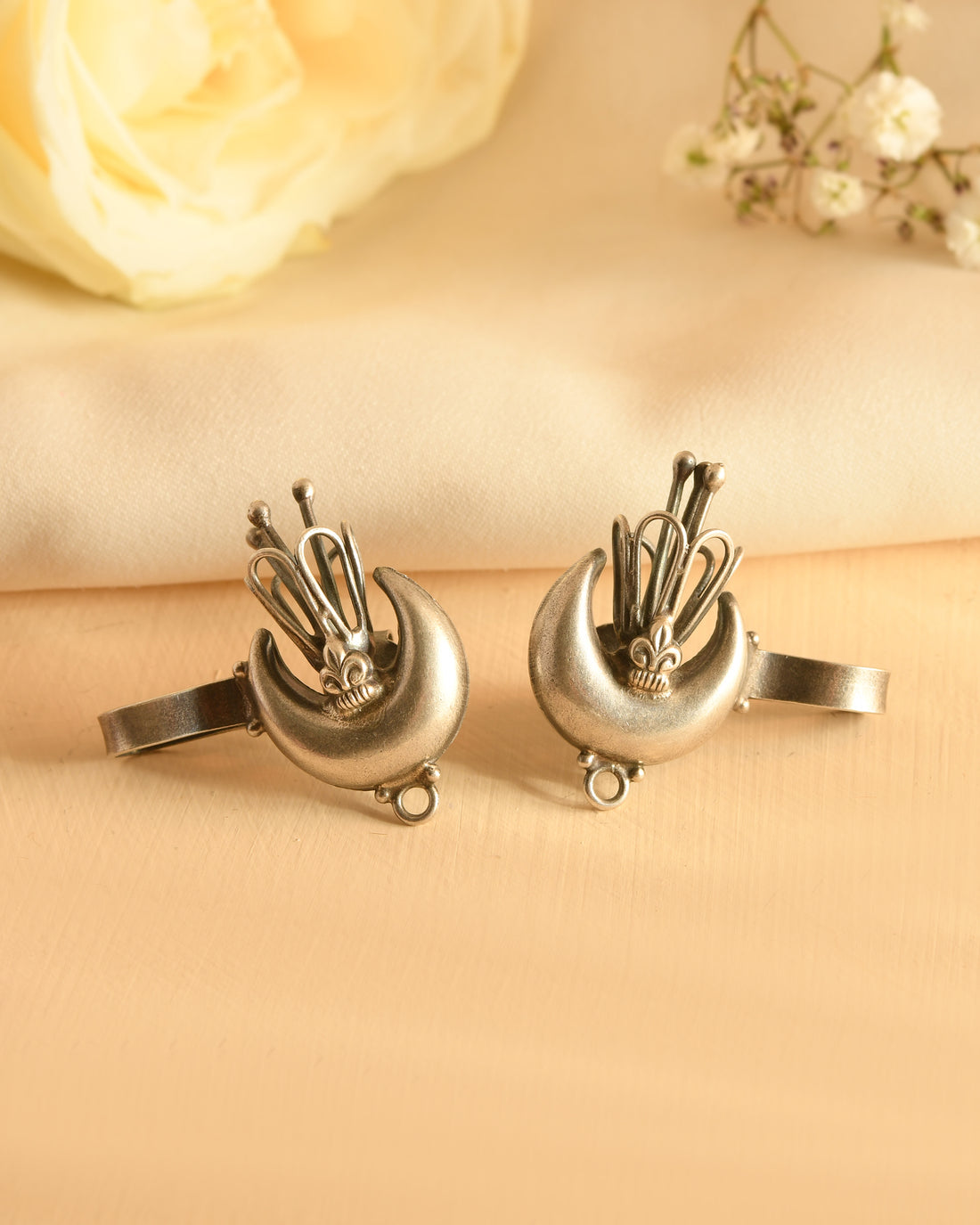 Crescent Charm Silver Earrings