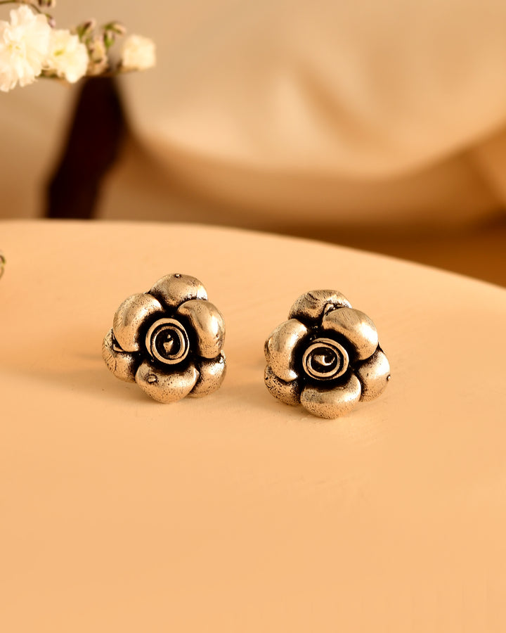 Rose Charm Silver Stud Earrings