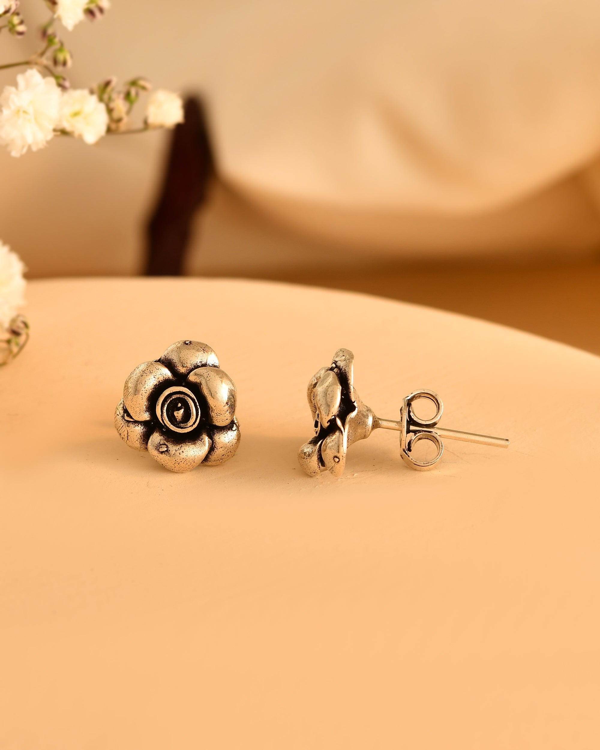 Rose Charm Silver Stud Earrings