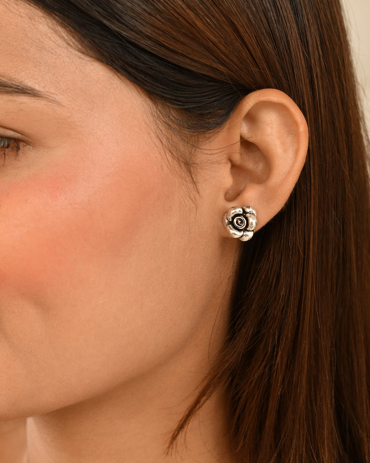 Rose Charm Silver Stud Earrings