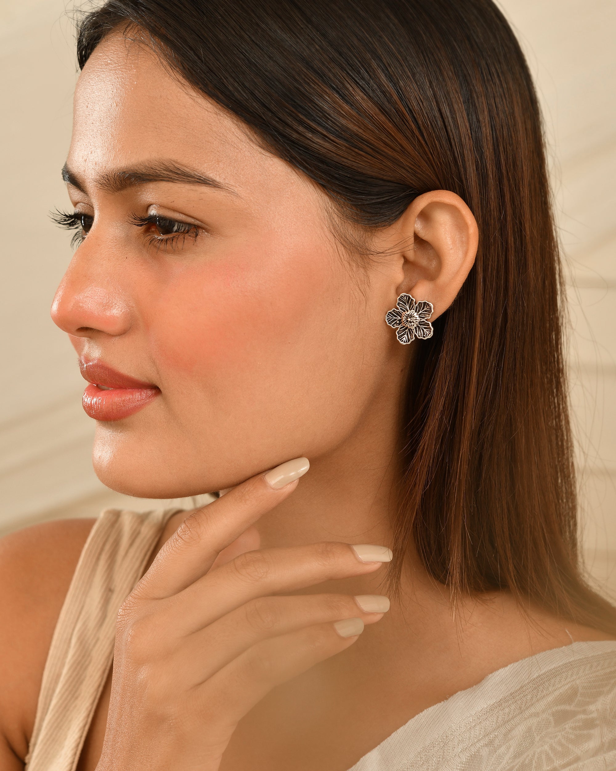 Blossom Filigree Silver Stud Earrings