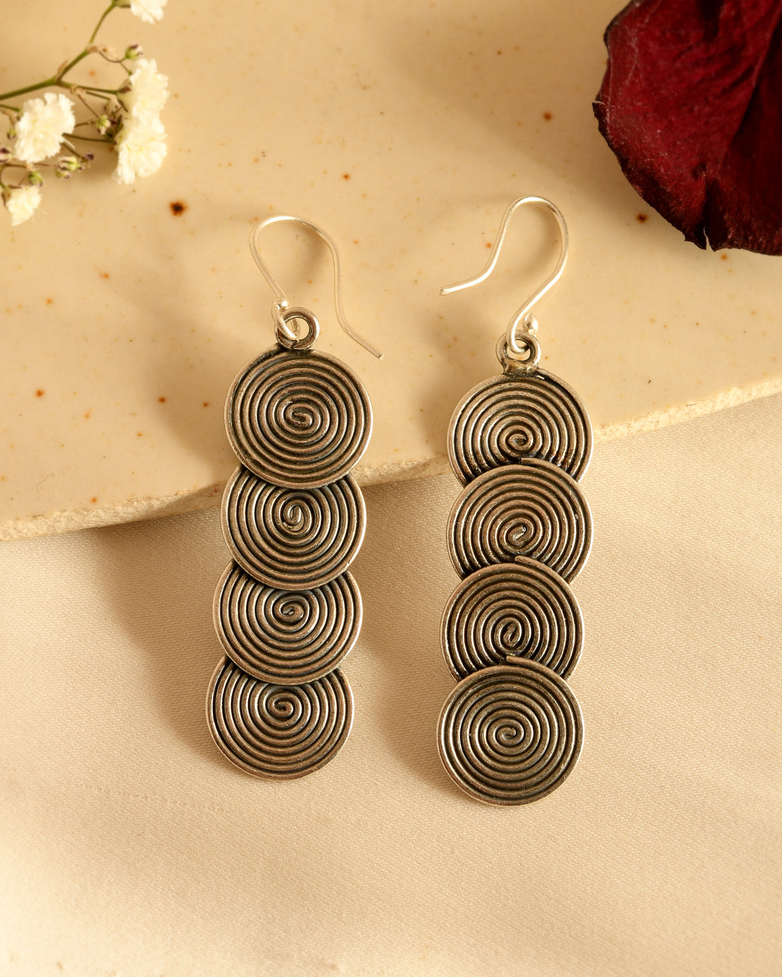 Spiral Cascade Silver Earrings