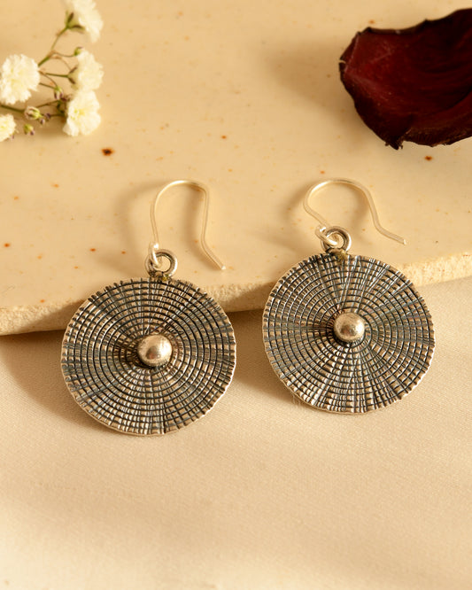 Sun Disc Silver Earrings