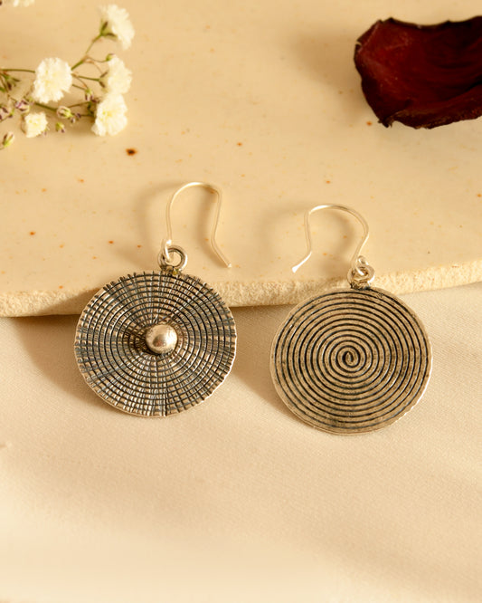 Sun Disc Silver Earrings