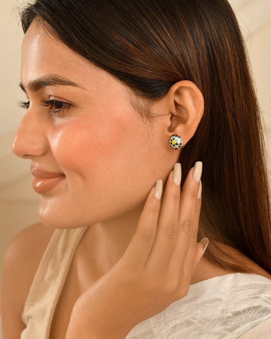 Mosaic Bloom Silver Stud Earrings
