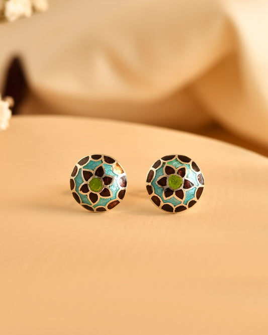 Mosaic Bloom Silver Stud Earrings