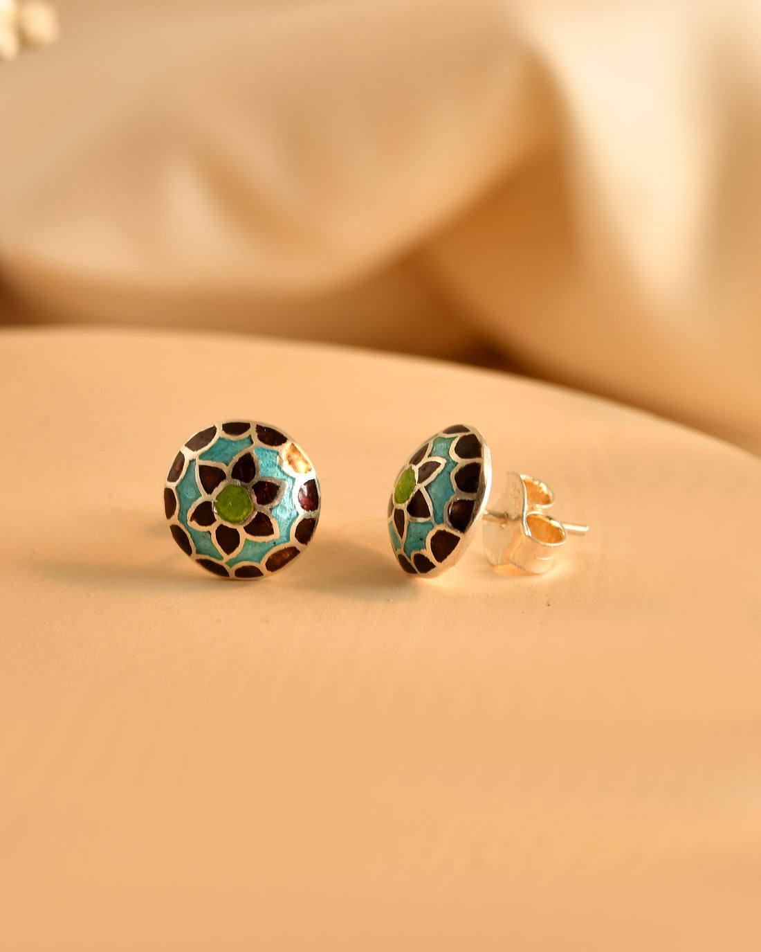Mosaic Bloom Silver Stud Earrings