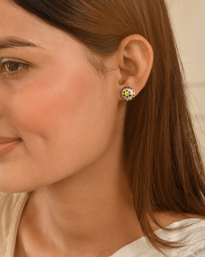 Mosaic Bloom Silver Stud Earrings