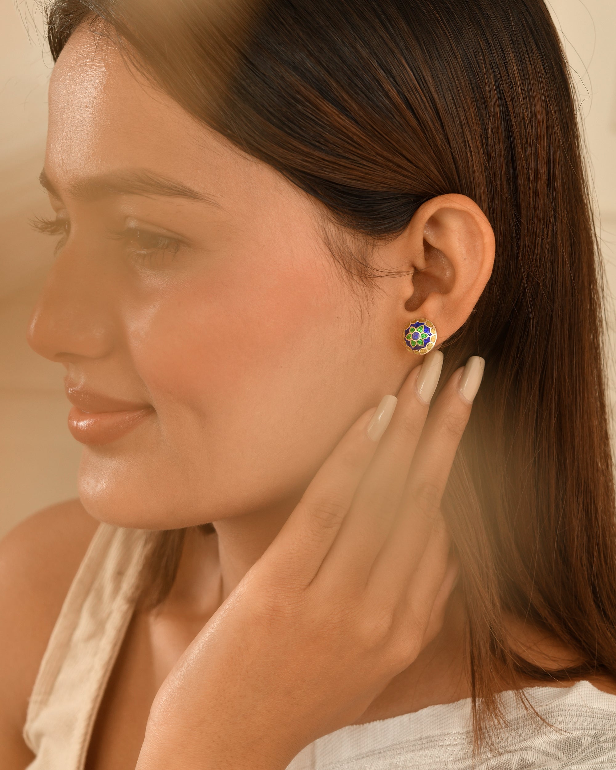 Garden Mosaic Silver Stud Earrings