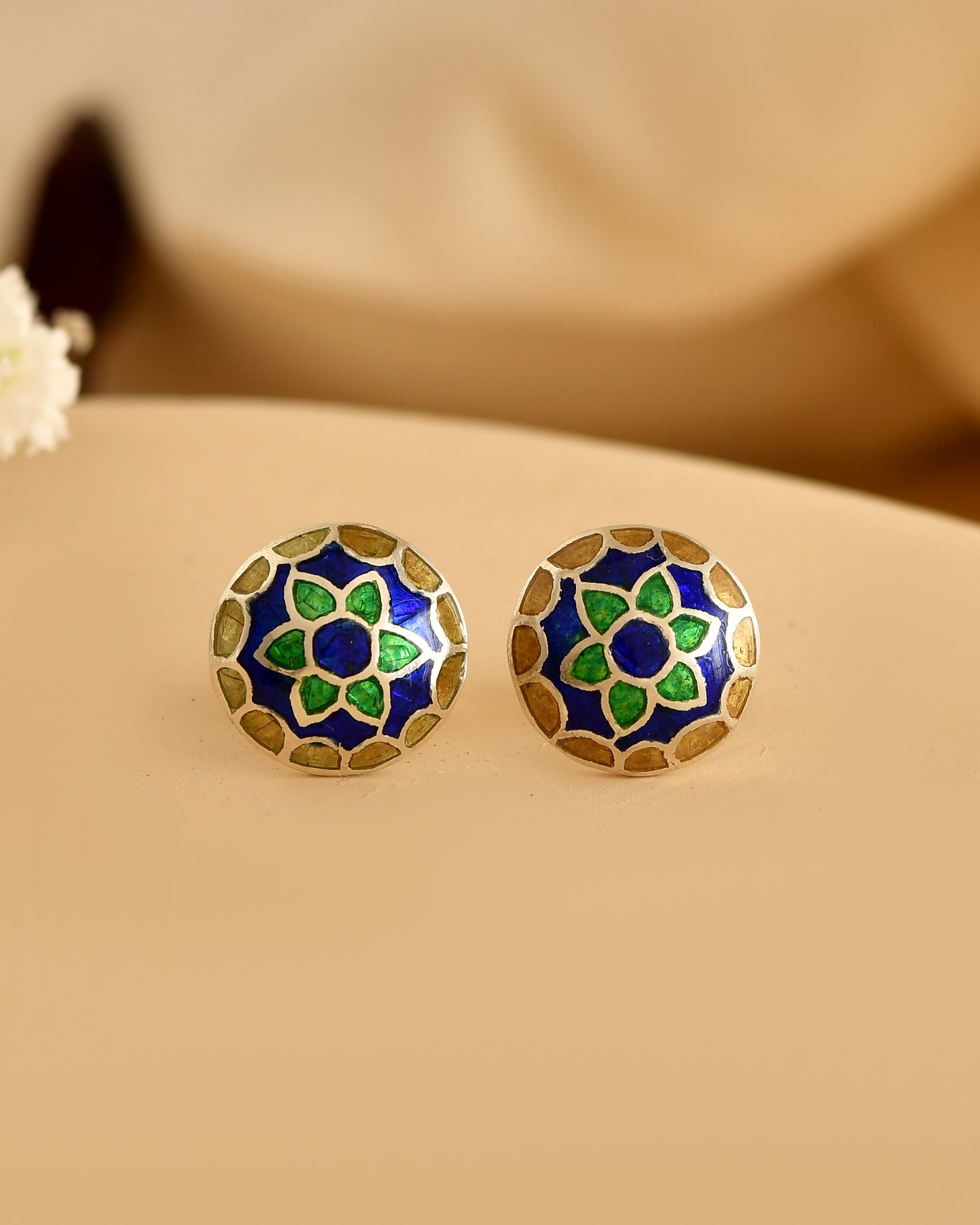 Garden Mosaic Silver Stud Earrings