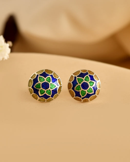 Garden Mosaic Silver Stud Earrings