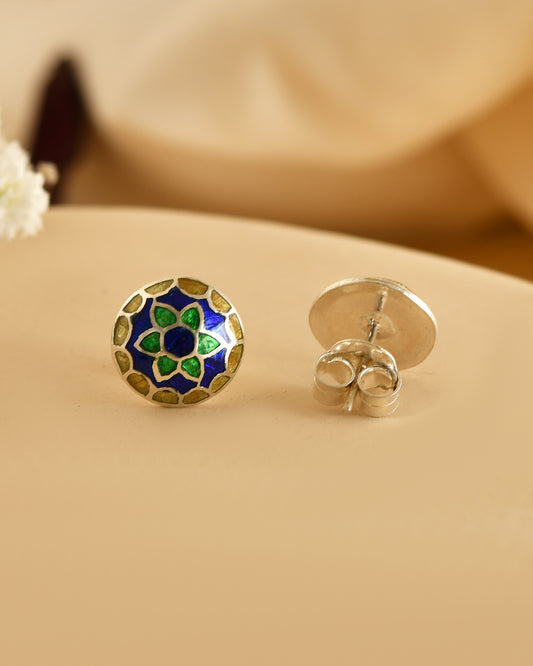 Garden Mosaic Silver Stud Earrings