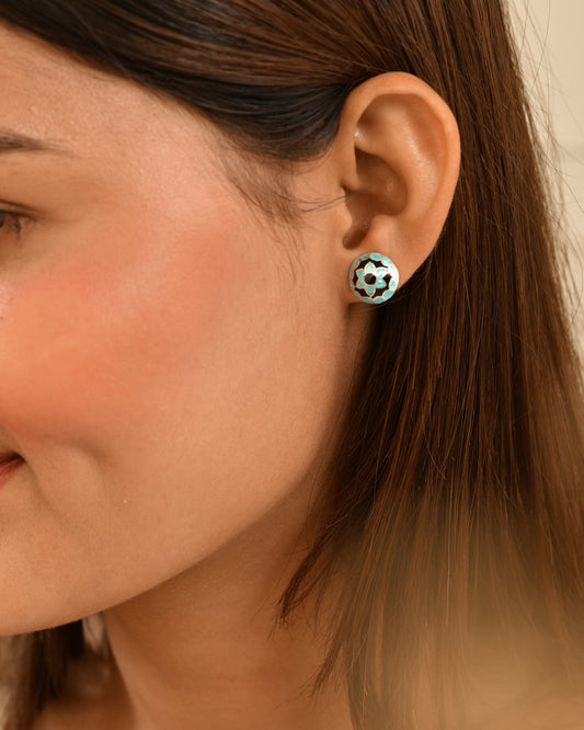 Azure Bloom Silver Stud Earrings