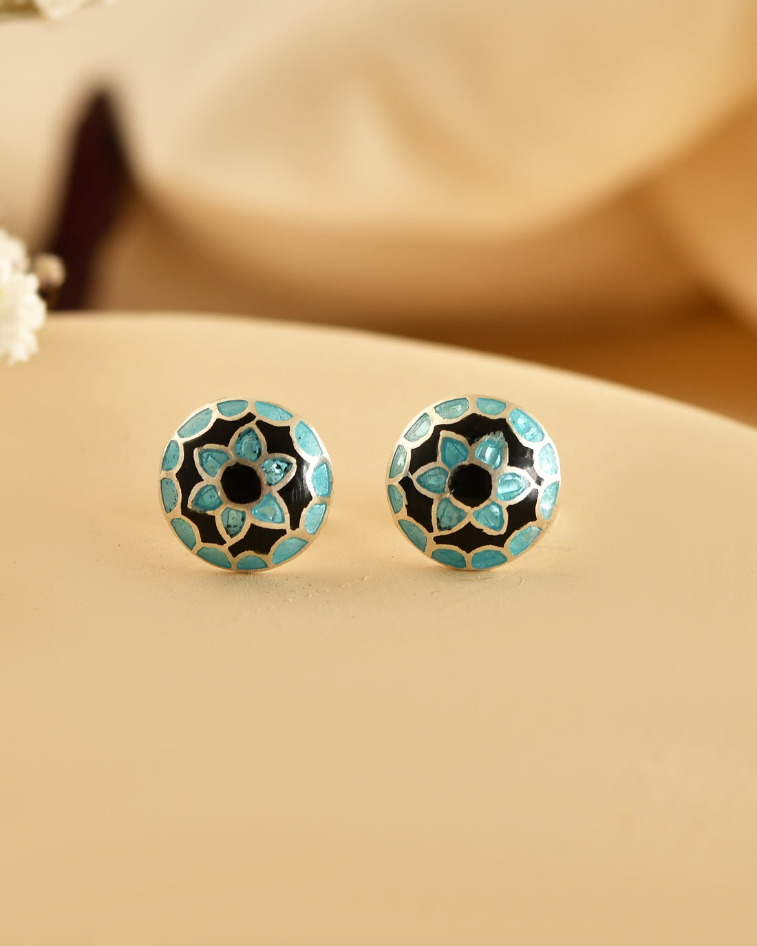 Azure Bloom Silver Stud Earrings