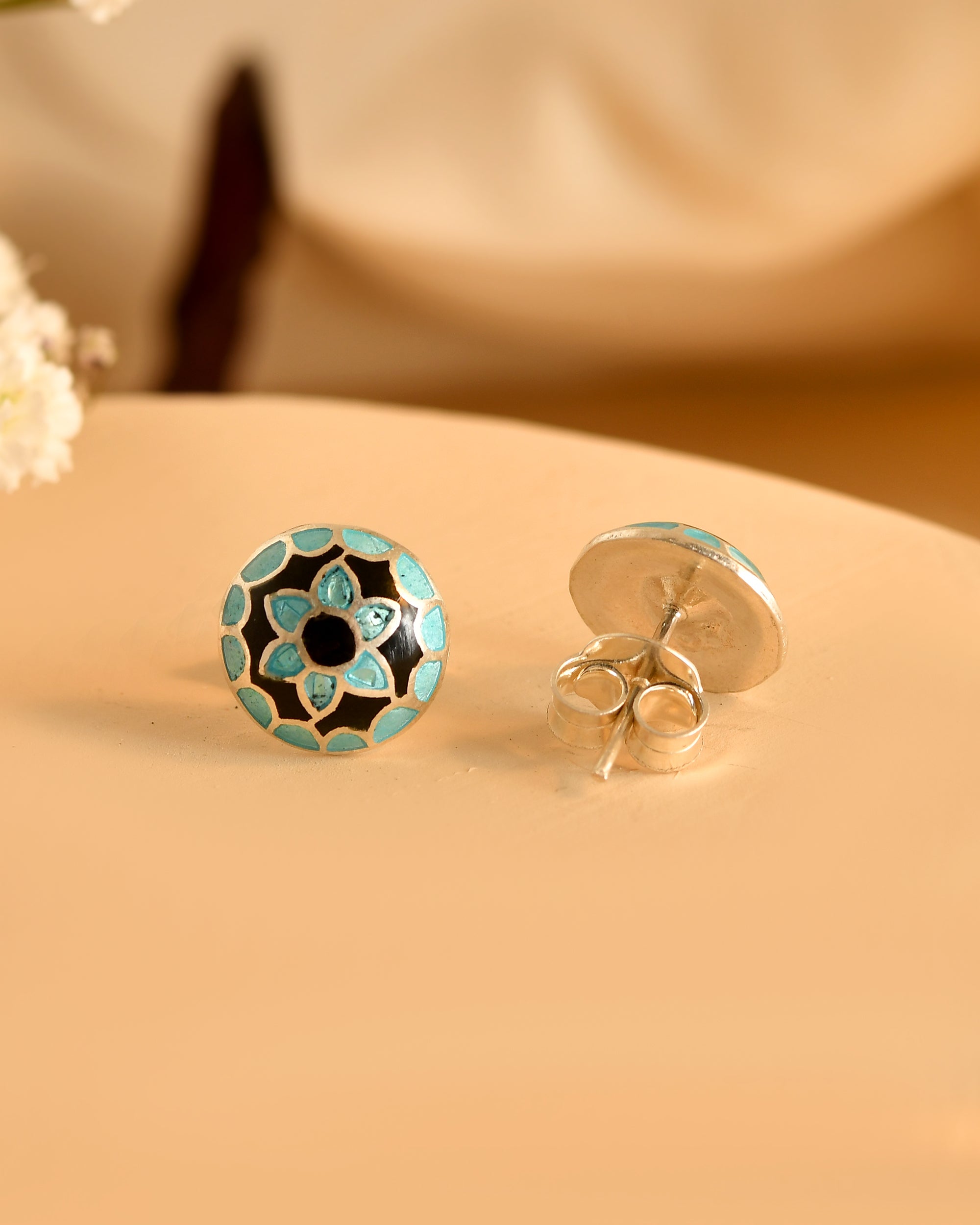 Azure Bloom Silver Stud Earrings