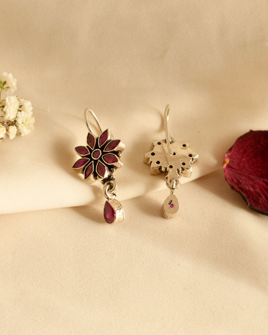 Ruby Blossom Silver Earrings