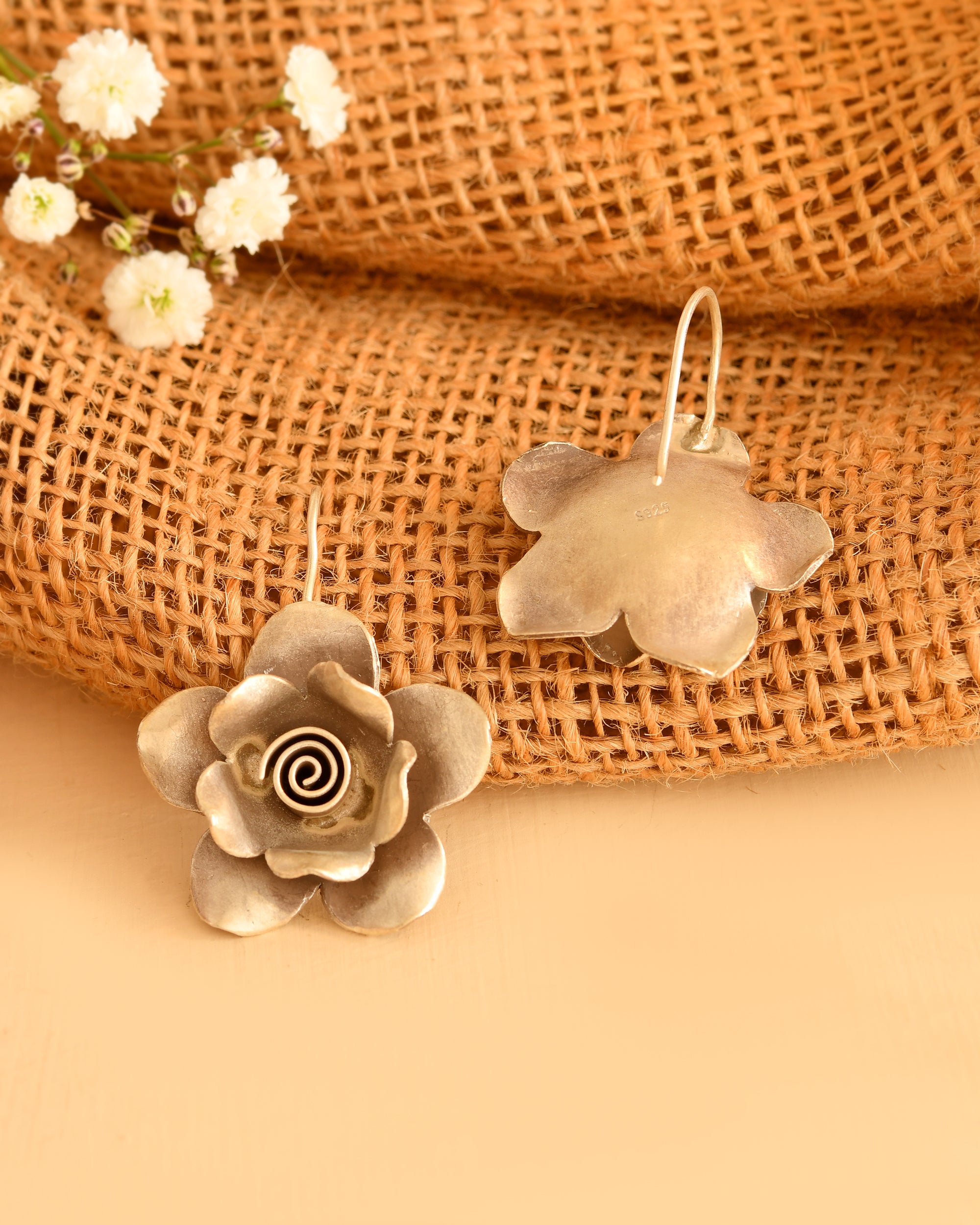Blooming Rose Silver Earrings