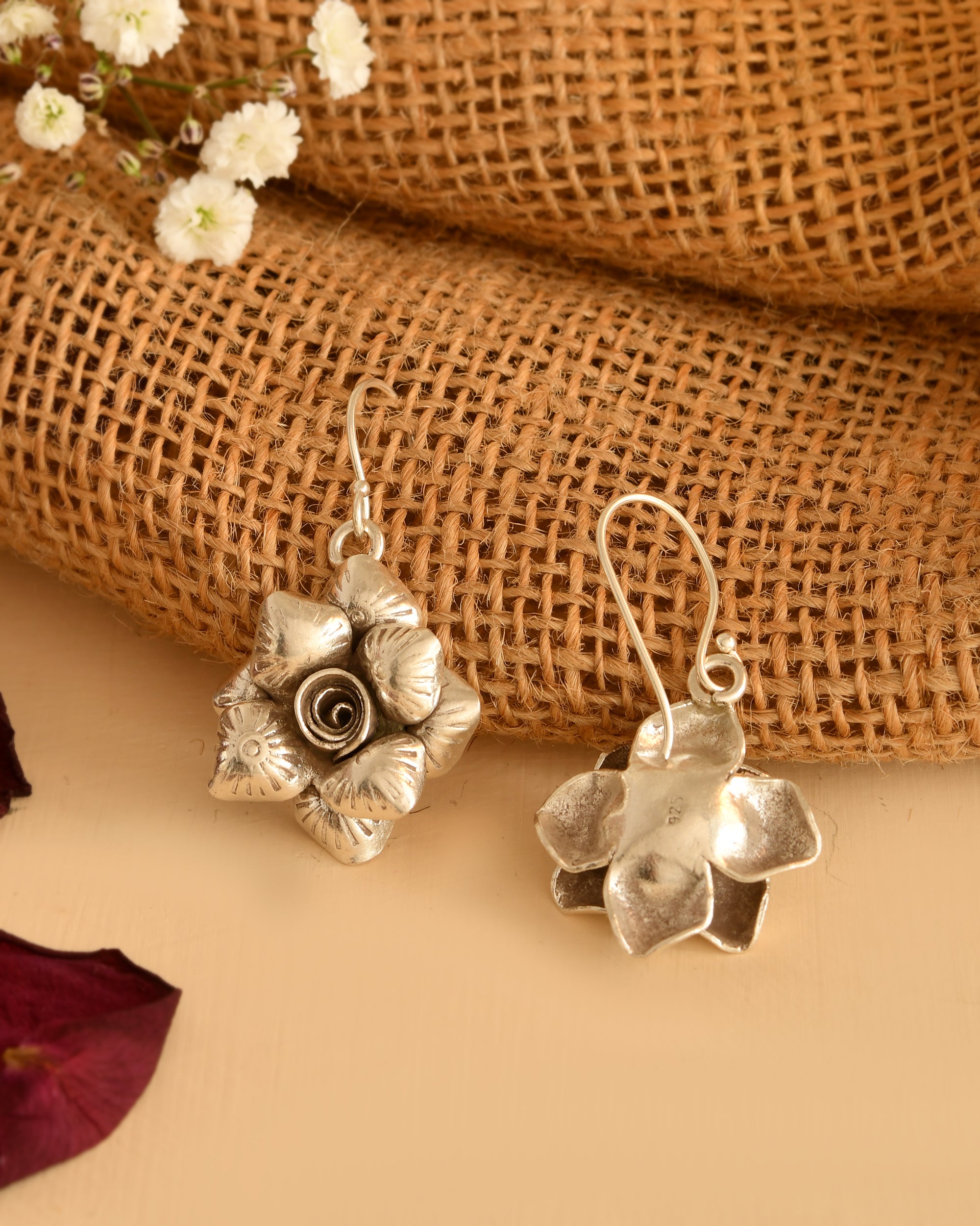 Wild Rose Silver Earrings