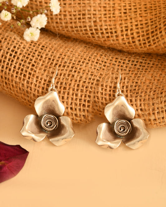 Rose Petal Silver Earrings