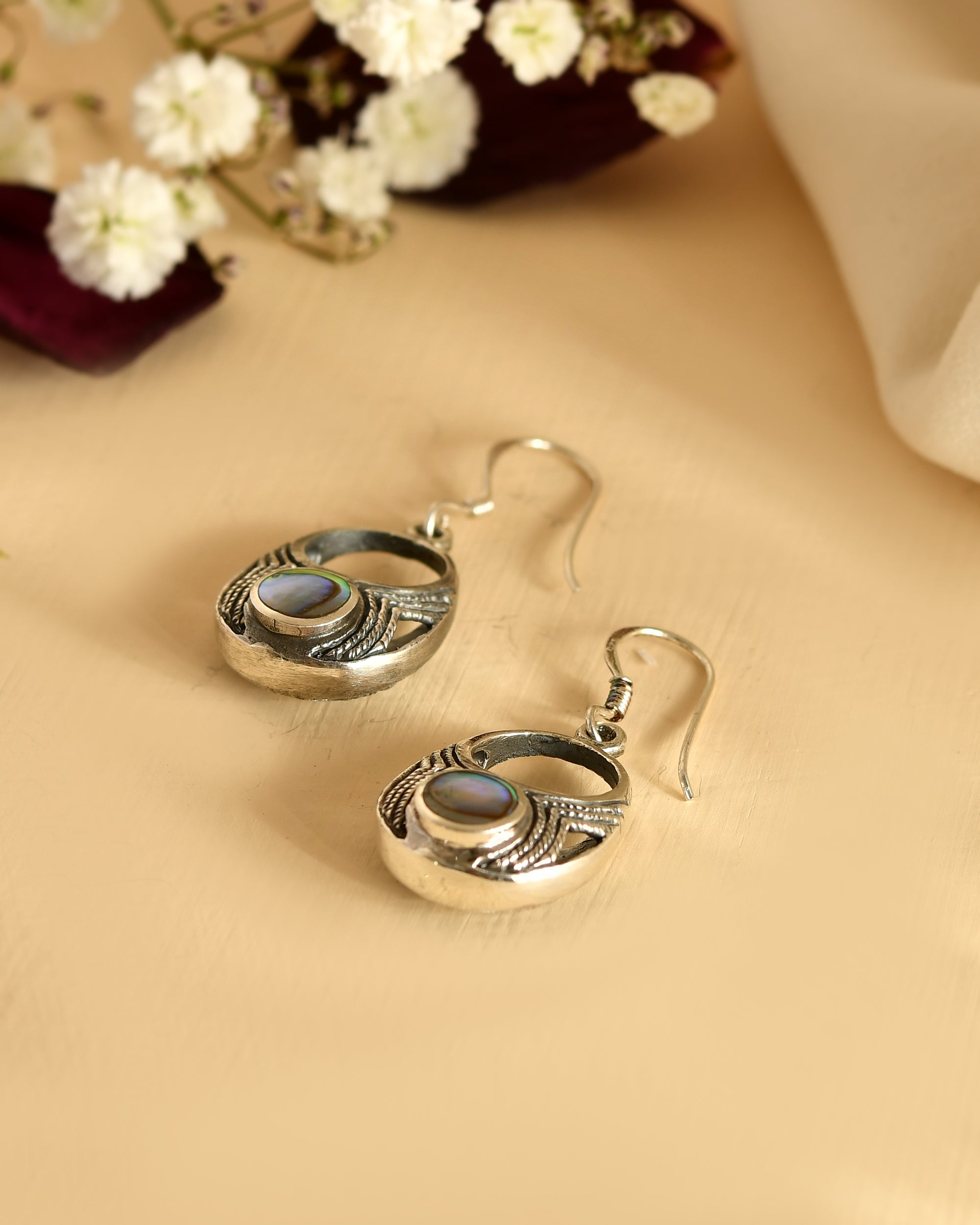 Pearl Leaf Silver Earrings