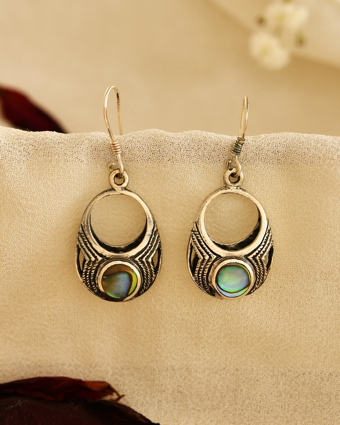 Pearl Leaf Silver Earrings