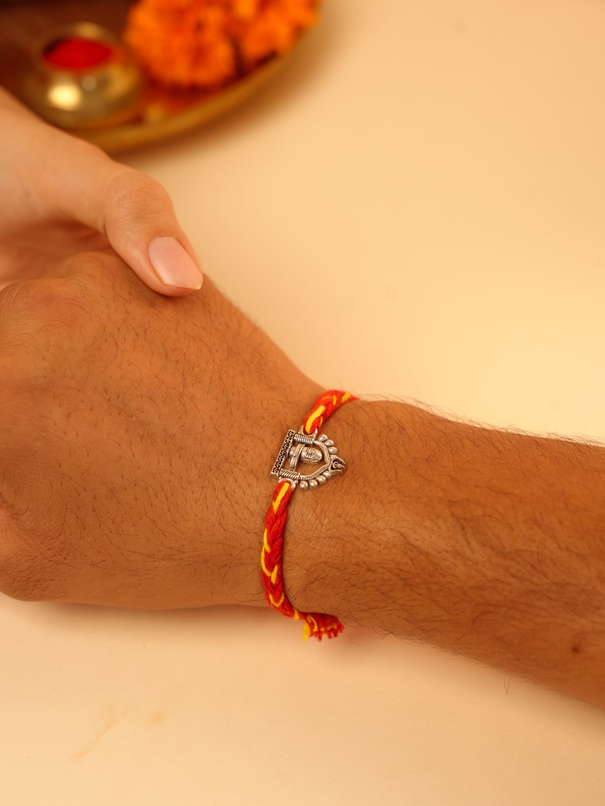Silver Mandir Shivling Charm Rakhi